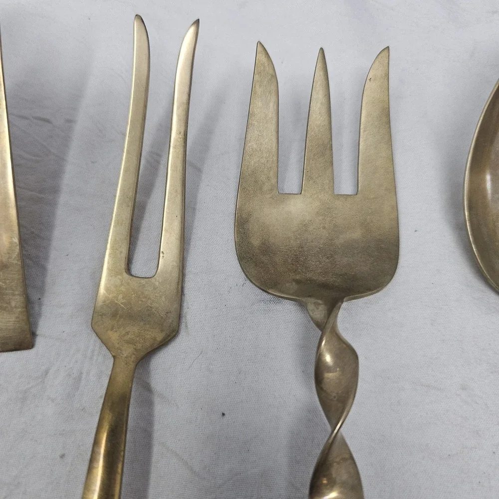 Vtg  Siam Thailand Brass  serving Fork & 2  Spoon, Pie Servire, Meat Server‎
